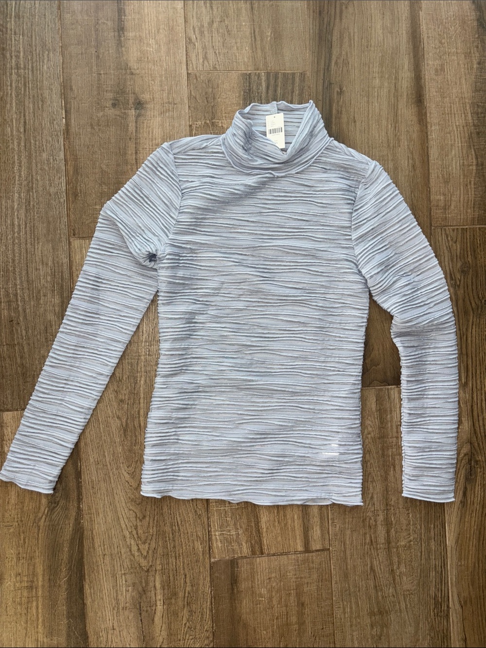Pilcro Anthropologie Dusty Blue Metallic Textured Mock Neck Top